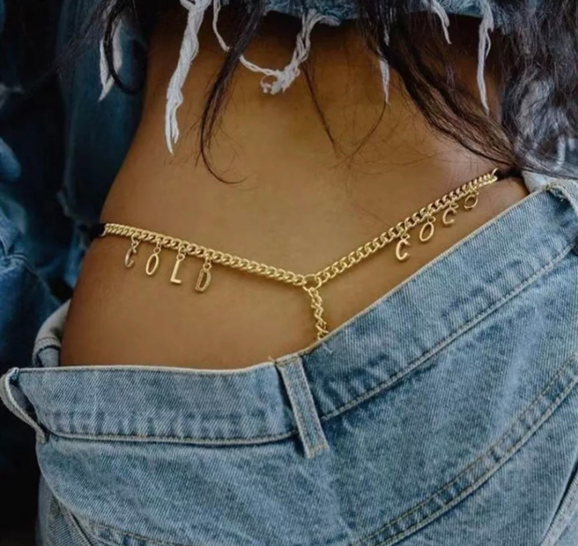 Laholla - Rhinestone Lettering Chain Thong